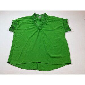 Green Adora Womens Ruched Short-Sleeve Top V-Neck Lightweight Sz M (FF276)